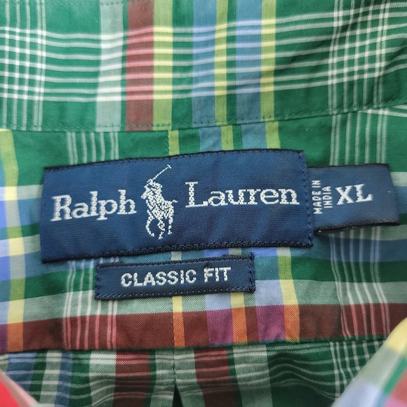 Vintage Ralph Lauren Classic Fit Mens XL Green Plaid Button Down Short Sleeve - Picture 4 of 5